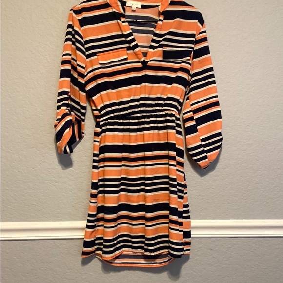 Stella Tweed Vibrant Orange and Black Striped Dress - Picture 1 of 4
